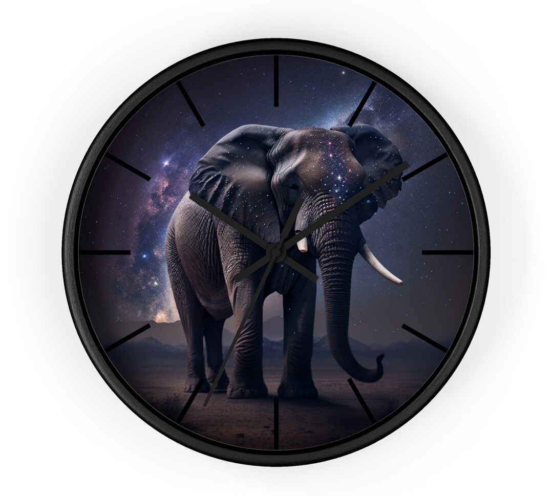 Elephant in Desert Wall Clock Decor, Galaxy Elephant Wall Clock ...