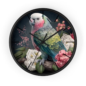Tropical Parrot On Branch Home Wall Clock, Watercolor Parrot Decor, Wall Art Parrot, Parrot Lover Gift, Pet Parrot, Rainforest Bird