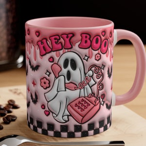 Hey Boo Ghost Halloween Coffee Mug, Halloween Mug, Pink Halloween Mug, Halloween Gift, Gift For Her, Pink Halloween Cup, Cute Ghost Cup