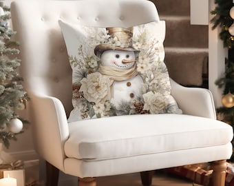 Cute Snowman Winter Decor Square Pillow, Christmas Home Decorations, White Winter Decor, Winter Holidays Home Decor, Holiday Pillows