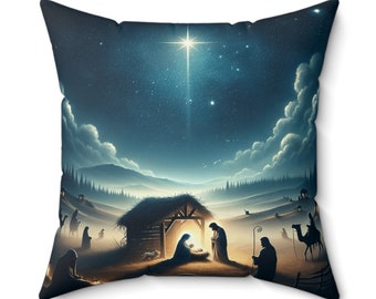 Nativity Scene Christmas Square Pillow, Christmas Decorations, Baby Jesus, Birth Of Jesus, Holiday Decor For Home, Living Room Pillows