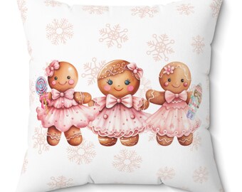 Pink Gingerbread Girls Christmas Throw Pillow, Winter Gingerbread Decor, Cookie Christmas, Gingerbread Pillows, Nutcracker Christmas, Xmas