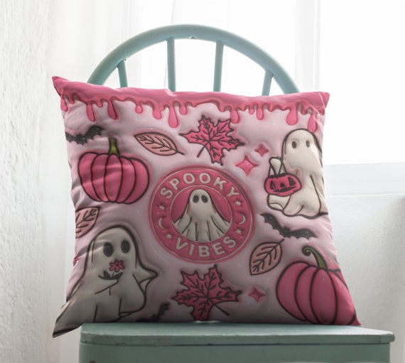 3D Ghost Pink Halloween Pillow, Pink Halloween, Pink Halloween