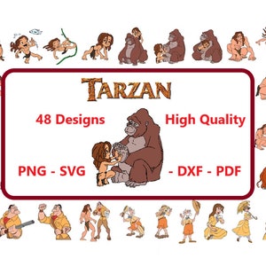 48 Images Files Pictures Bundles Tarzan King Jungle Tarzan Jane Gorilla Monkey Elephant Cut Files Clipart PNG SVG PDF