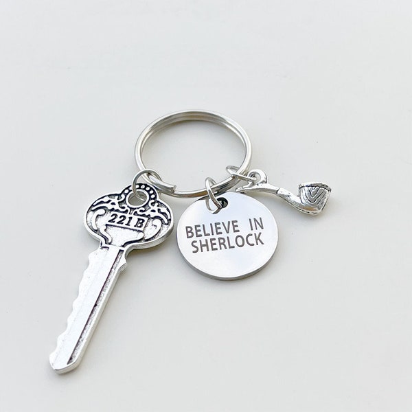 Sherlock BBC Key Metal Keyring 221 B Baker Street London Believe in Sherlock