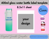 Glass Water Bottle Label Template: 400ml, Canva Edit (Digital Download)