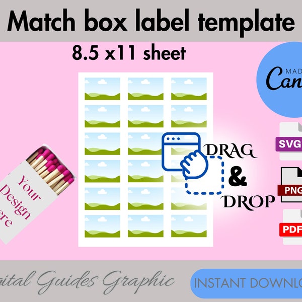 Match box label template, match box template, printable label, sticker labels, Canva template, DIY blank label template, SVG, PNG.