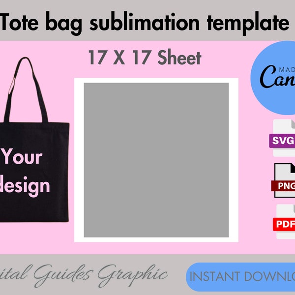 Tote bag template, blank sublimation template, Customizable tote bag template, printable template, Canva editable, SVG, PDF, PNG, 8.5 x11.