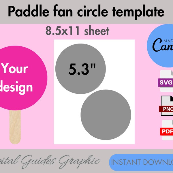 Circle fan, wedding fan, graduation fan, paddle fan template, church fan, paddle fan svg for wedding guest, PNG, SVG, PDF,8.5x11 sheet.