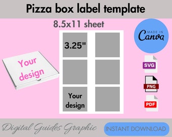 Pizza box label template, pizza box template, printable template, instant download, PNG, SVG, PDF, 8.5x11 sheet.