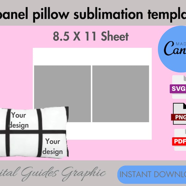 6 panel pillow template, pillow sublimation template, Customizable pillow template, printable template, Canva editable, SVG, PNG, PDF,