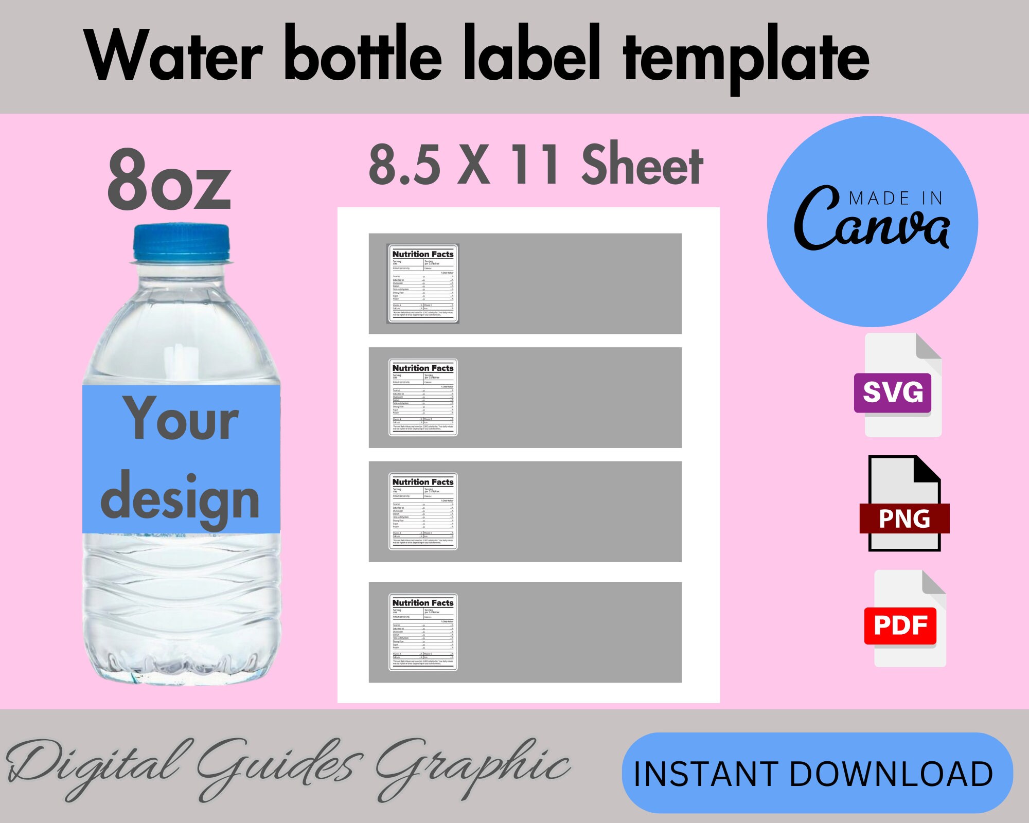 Water Bottle Label Blank Template Printable Bottle Label DIY Label Water Bottle Label Blank Template Printable Bottle Label DIY Label