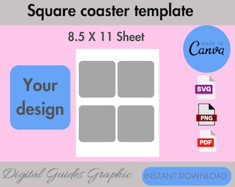 Square Coaster Template: Canva Editable, Printable (Digital Download)
