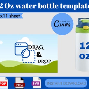 12 Oz Water Bottle Template, Water Bottle Template, Sublimation Template, DIY Label Template, Water Bottle Full Wrap, Canva Editable.