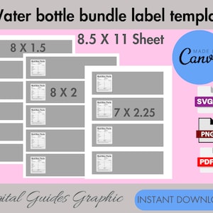 Water Bottle Label Template: 8 & 16 Oz Mockups, Party Favors (Canva, SVG, PNG, PDF)