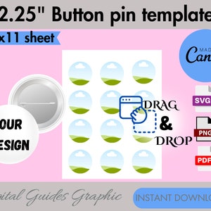 2.25&quot; Button Pin Template: Canva Editable, SVG, PNG (Digital Download)