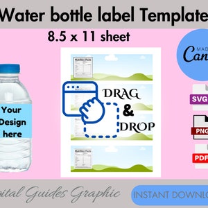 8Oz Water Bottle Label Template, Water Bottle Sticker, DIY Label Template,8 oz Water Bottle Template, Birthday Party Favors, Canva Template