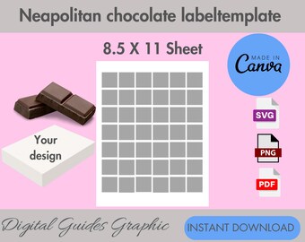 Labelsjabloon Napolitaanse chocoladereep: doe-het-zelfcanva bewerkbaar (digitale download)