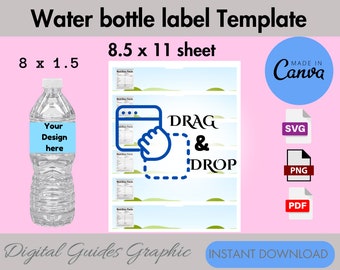 water bottle label blank template, DIY label template, water bottle sticker, SVG, 8.5 x11 sheet, printable, printable label, canva editable.