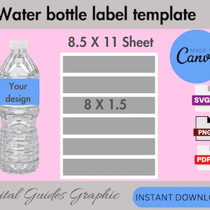 Water Bottle Label Template, Water Bottle Sticker, DIY Label Template,16 oz Water Bottle Template, Birthday Party Favors, Canva Template.