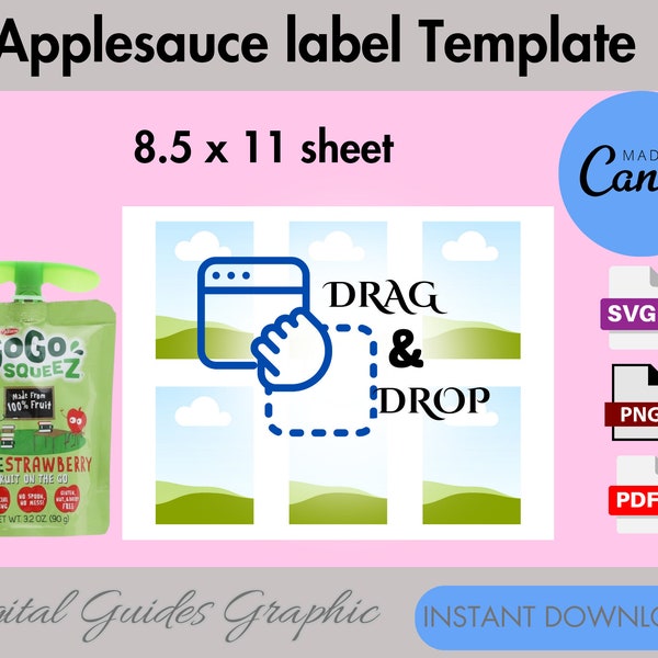 Applesauce pouch label template, juice pouch label, juice label party, Canva editable, DIY juice pouch template,party favors, SVG, 8.5x11.