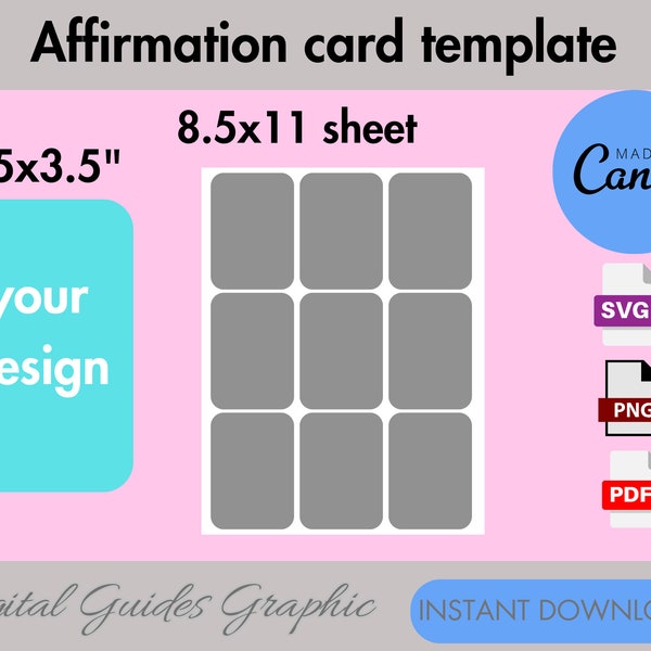 Affirmation card template, affirmation card svg, blank affirmation card template, printable template, Canva template, PNG, SVG, PDF.