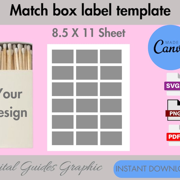 Match box blank label template, match box label template, Canva template, DIY blank label template, SVG, PNG, 8.5X11 sheet