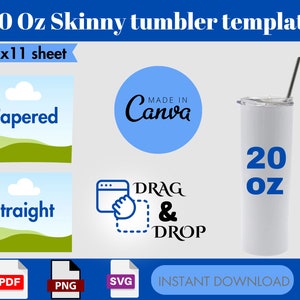 Skinny Tumbler Template, Tumbler Template SVG, 20oz Skinny Tumbler Template, Sublimation Template Svg, Tapered Straight, Canva Editable.