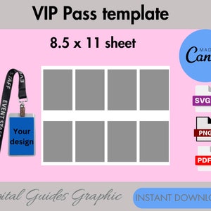 VIP pass template, VIP pass badge template, VIP pass blank template, vip badge, vip pass invite, svg, png, pdf, 8.5 x 11 Sheet.