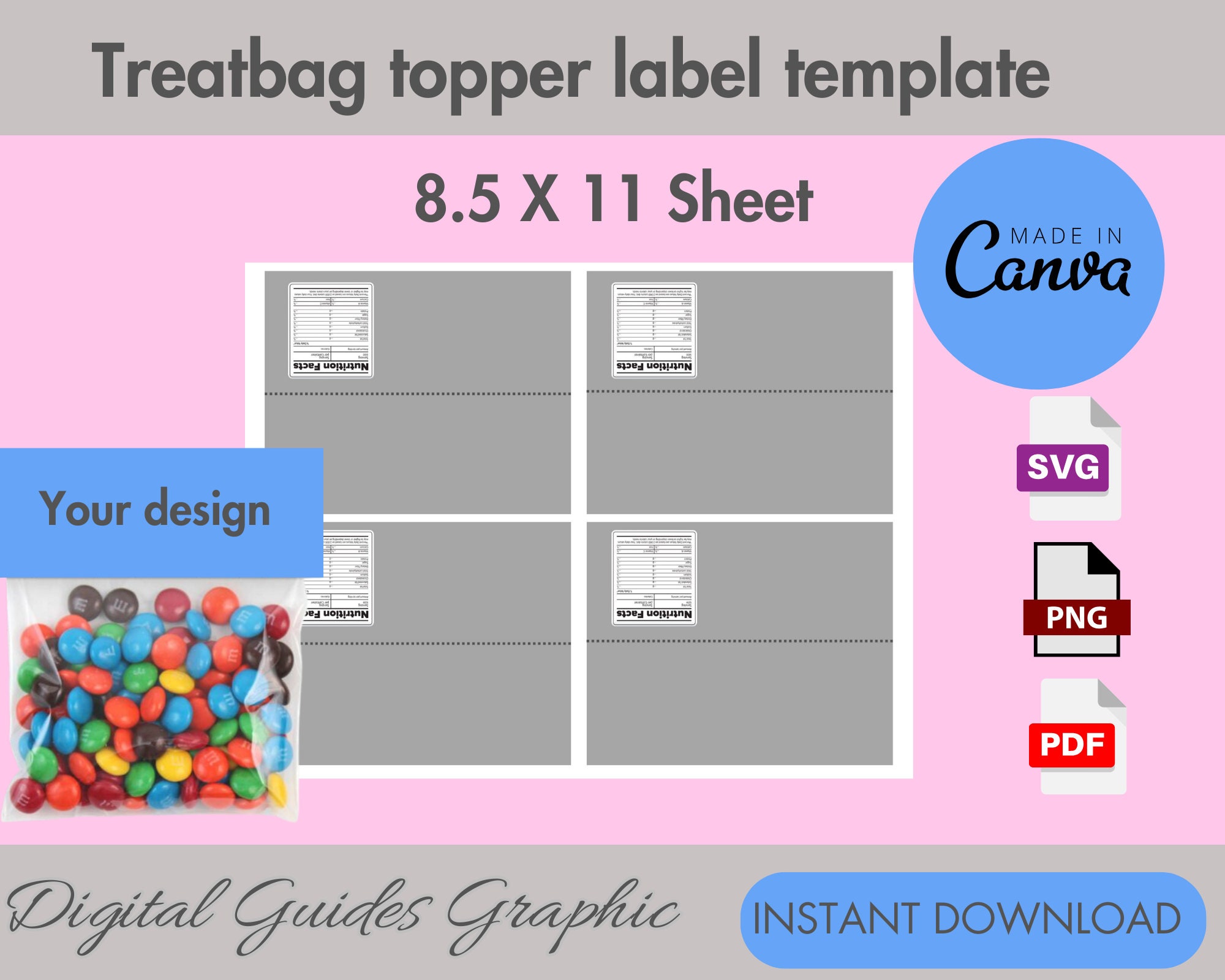 Treat Bag Topper Label Template, Treat Bag Topper Wrapper, Treat Bag ...