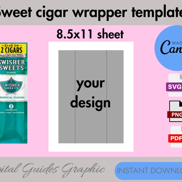 Sweet cigar wrapper template, swisher sweets template, sweet cigar pack template, printable template, Canva template, PNG, SVG, PDF, 8.5x11