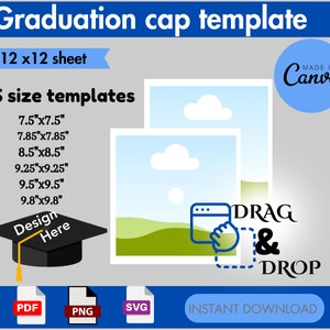 Graduation cap topper template, graduation stole template, blank graduation cap template, graduation hat template, Svg, canva drag and drop.