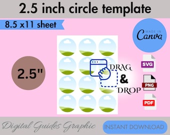 2,5 "Kreisvorlage SVG, DIY-Etikettenvorlage, Runde Aufklebervorlage, Kreisetiketten, Aufklebervorlage, Canva-Vorlage, Leinwand bearbeitbar.