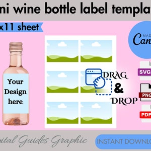Mini Wine Bottle Label Template, DIY Label Template, Custom Wine Bottle Label, Label Sticker, Printable Template, Sticker Svg, Canva Edit.