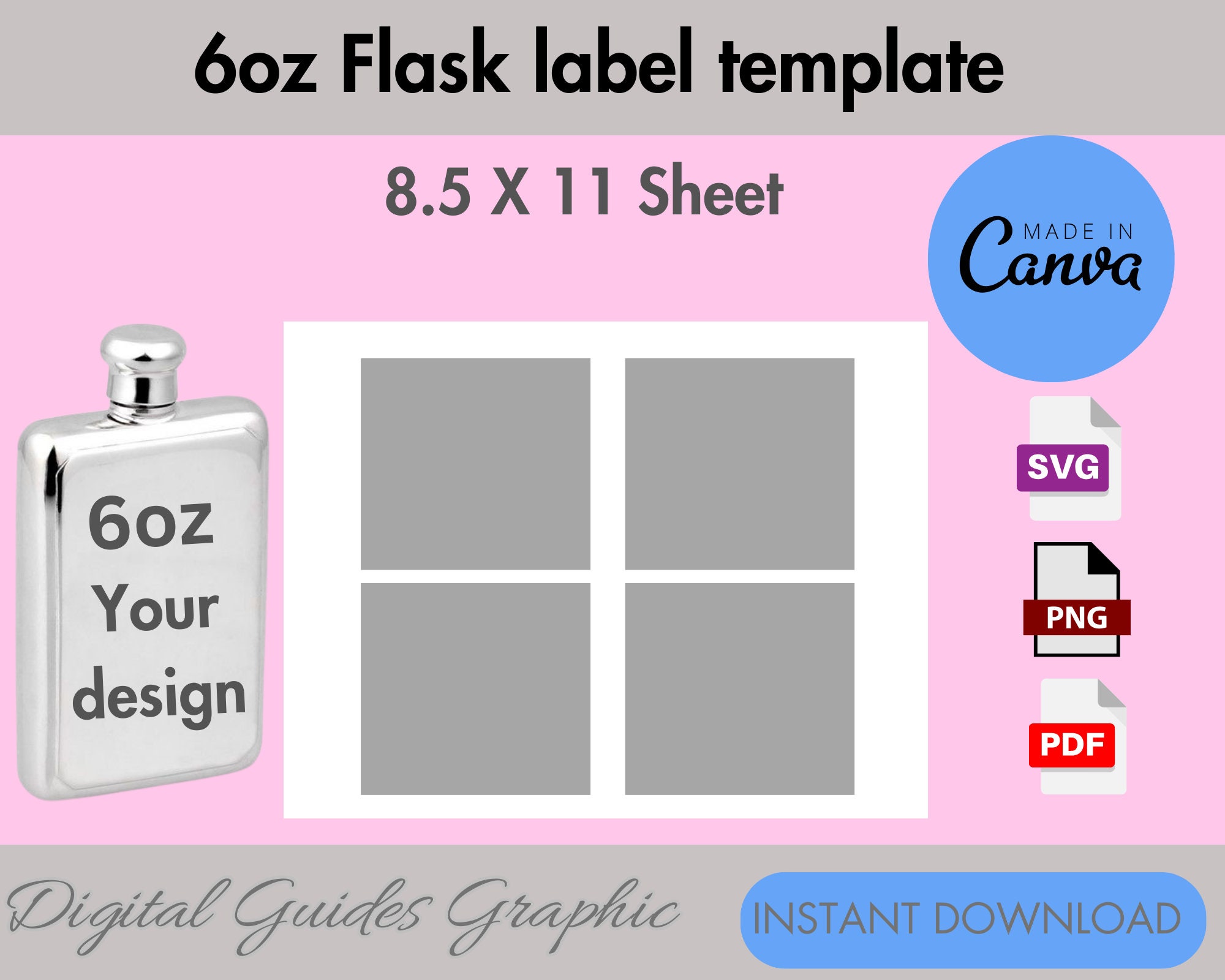 6oz Flask Template, Blank Flask Template, Customizable Flask Template ...