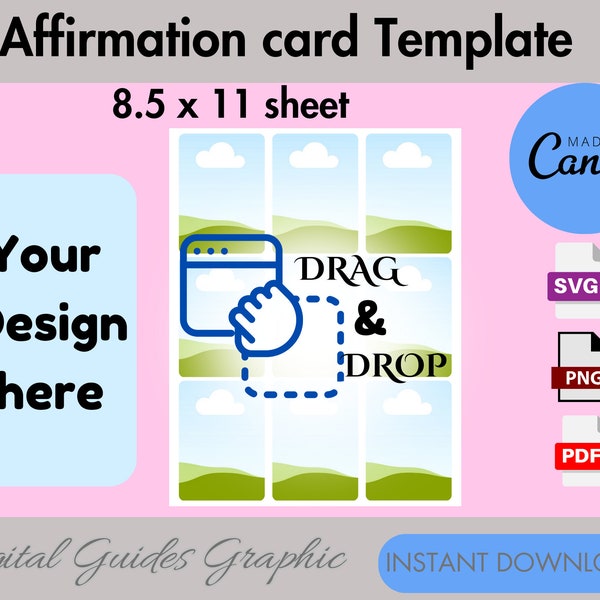 Affirmation card template, affirmation card svg, playing card svg, custom playing card , printable template, Canva template, PNG, SVG, PDF.