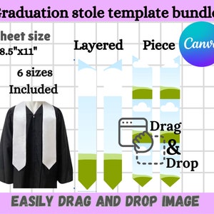 Custom Graduation Stole Template Bundle, Stole Template, Blank Graduation Stole, Stole, Sublimation Template, Canva Template, Canva Edit.