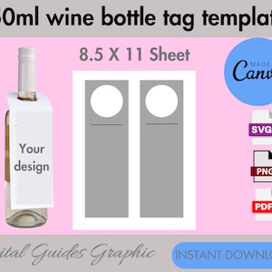 750ml Wine Bottle Tag Template, Wine Bottle Tag, DIY Label Template, Sublimation Template, Printable Label Template, Canva Editable.