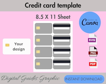 Credit card blank template, canva template, DIY editable template, SVG, PNG, 8.5 X11 sheet