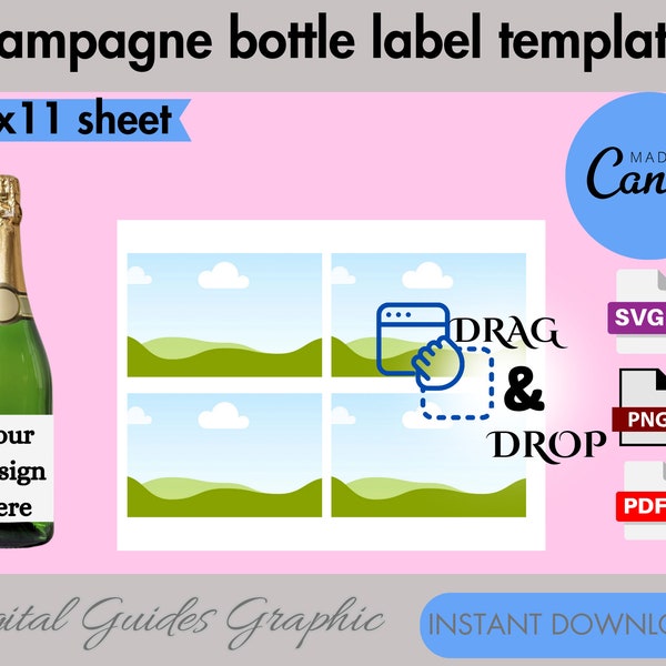 750ml Champagne bottle template, DIY label template, Champagne bottle sticker, sticker template, printable template, Canva editable.