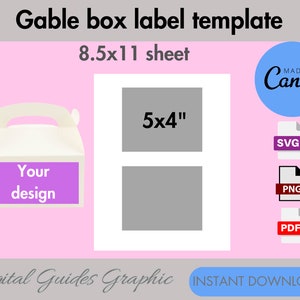 5"x4" Gable Box Label Template, Gable Box Front Label, Printable Gable Box, Gable Box, Party Favors Template Svg, Editable, Canva Editable