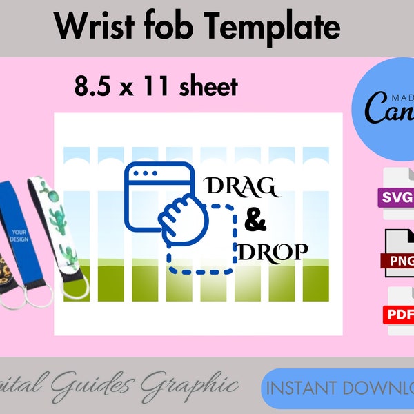 Wristlet keychain template, wristlet template, custom keychain, key fob template, wrist fob template, wristlet key fob, SVG, PNG, PDF.