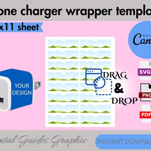 Phone Charger Wrapper Template, Phone Charger Template, Sublimation Template, DIY Label Template, Custom Phone Charger, Canva Editable.