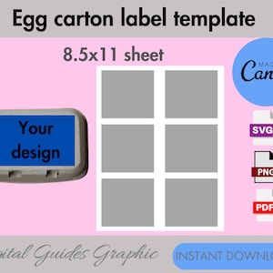 Modèle d'étiquette de boîte d'oeufs vierge, modèle de boîte d'oeufs personnalisé, modèle de sublimation, étiquette de boîte d'oeufs Svg, modèle Canva, canva modifiable.