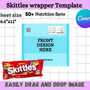 Skittles Wrapper Template, Blank Skittles Candy Wrapper Label, Skittles Candy Template, Chip Bag Template, Personalized Skittles Wrapper.
