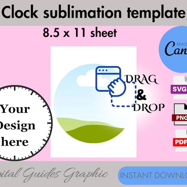 Clock sublimation template,20cm clock template for sublimation,Canva frame mockup, Canva frame, canva editable, PNG, SVG, PDF,8.5X11 sheet