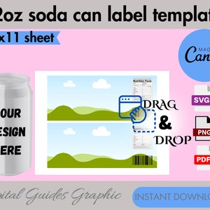 12 Oz Soda Can Label Template, DIY Label Template, Can Label Template, Printable Label Svg, Canva Editable, Drag and Drop.
