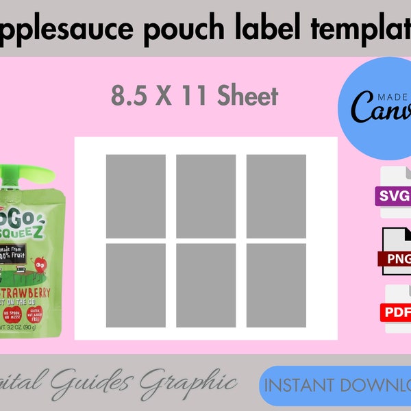 Applesauce pouch label template, juice pouch label template, juice pouch template, Canva editable, DIY juice pouch template, SVG, 8.5x11