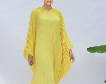 Yellow Kaftan Gown Pleated Fabric : Chic and Formal Wear Dress, End Year Party, Fancy but Classic