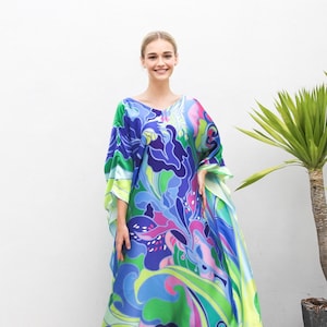 Iris kaftan blue dress, Blue kaftan wedding dress, blended silk kaftan resort wear, Dress Gift for Mom, summer silk dress lounge wear plus